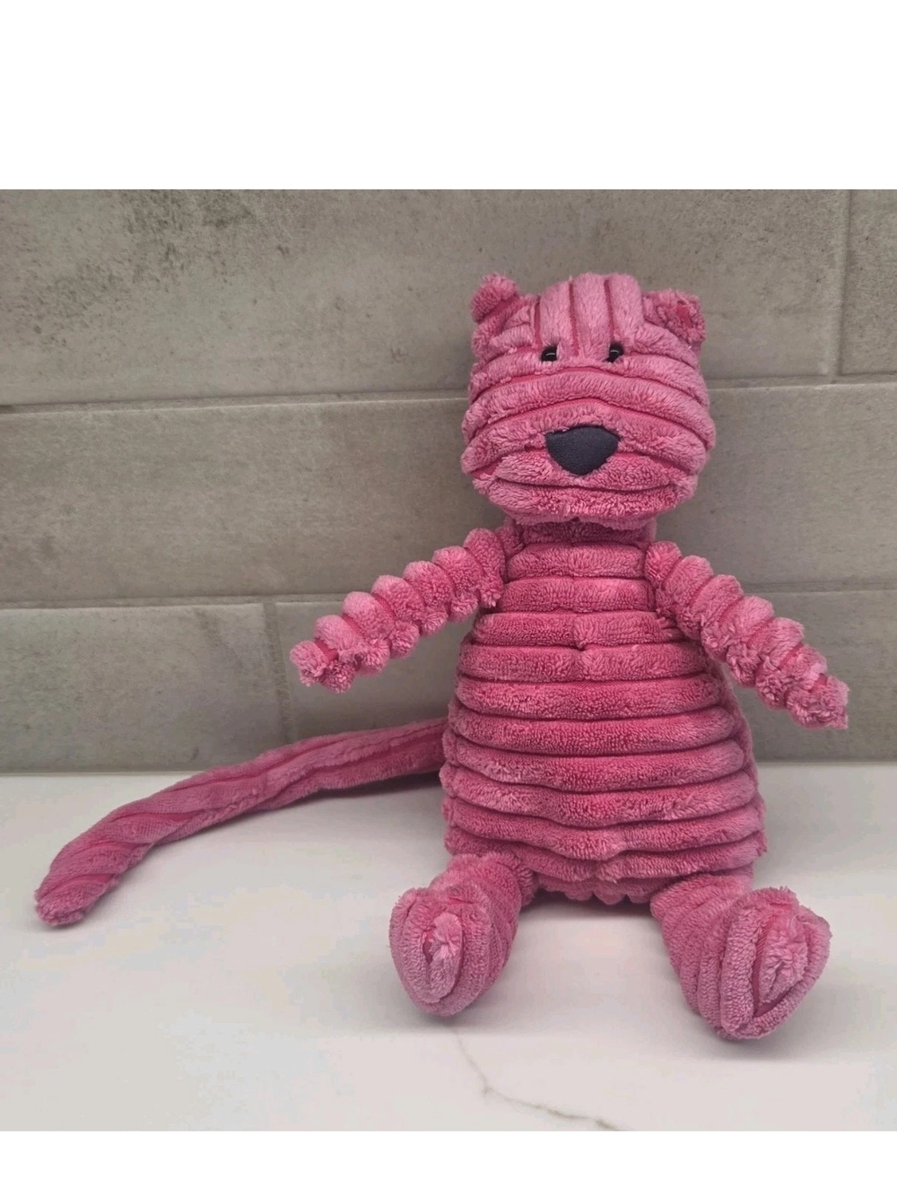 Jelly Cat 10 Inch Pink Corduroy Roy Kitty Cat Plush Soft Long Tail